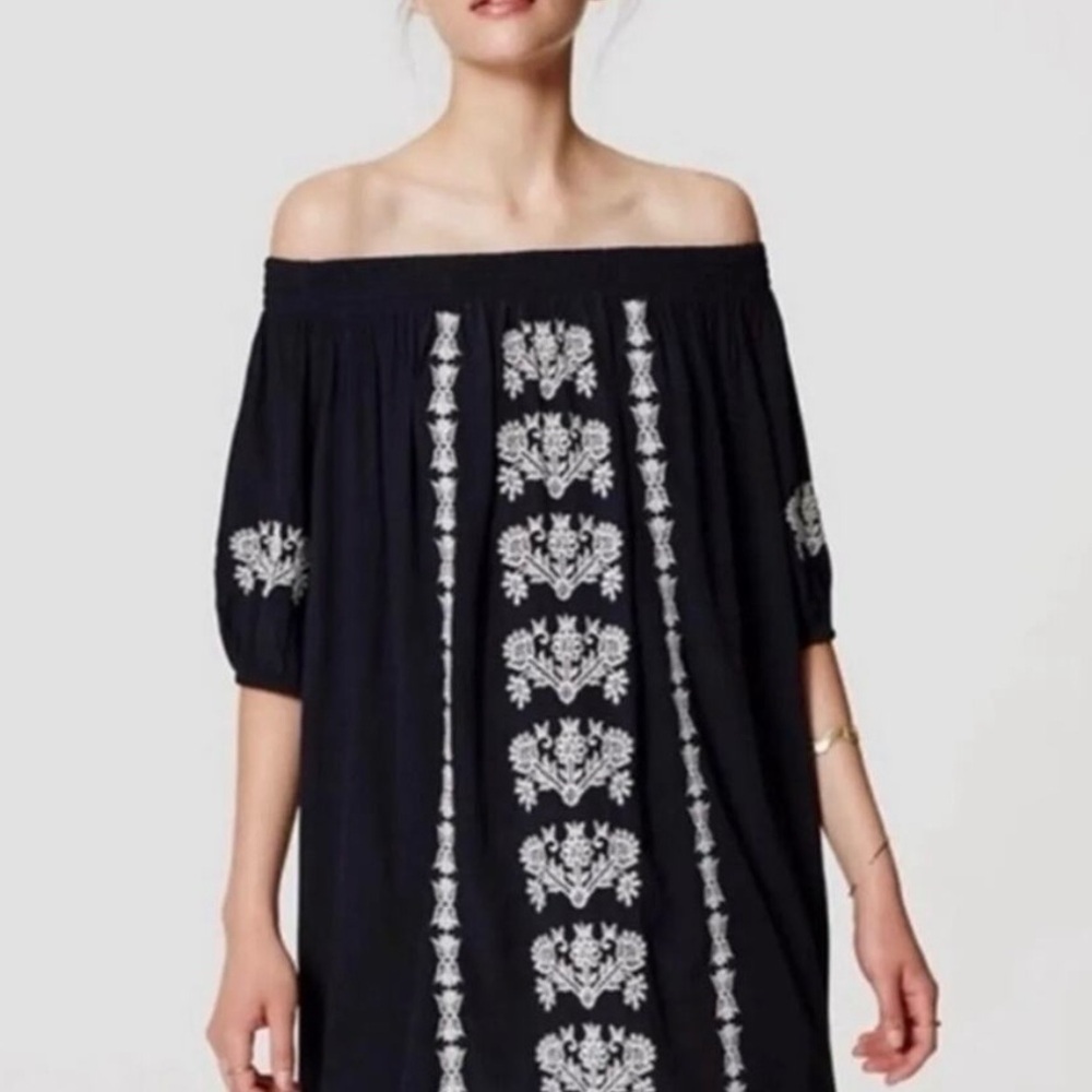 LOFT Navy Off-the-shoulder Dress